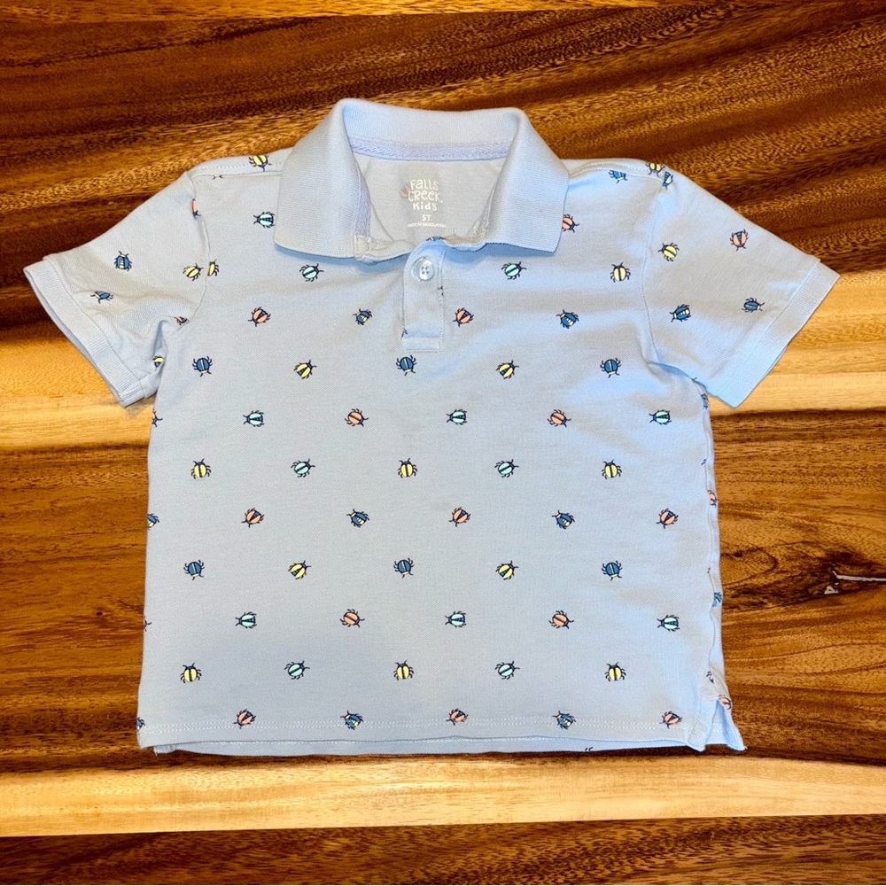 Falls Creek Blue Bug Print Polo Shirt